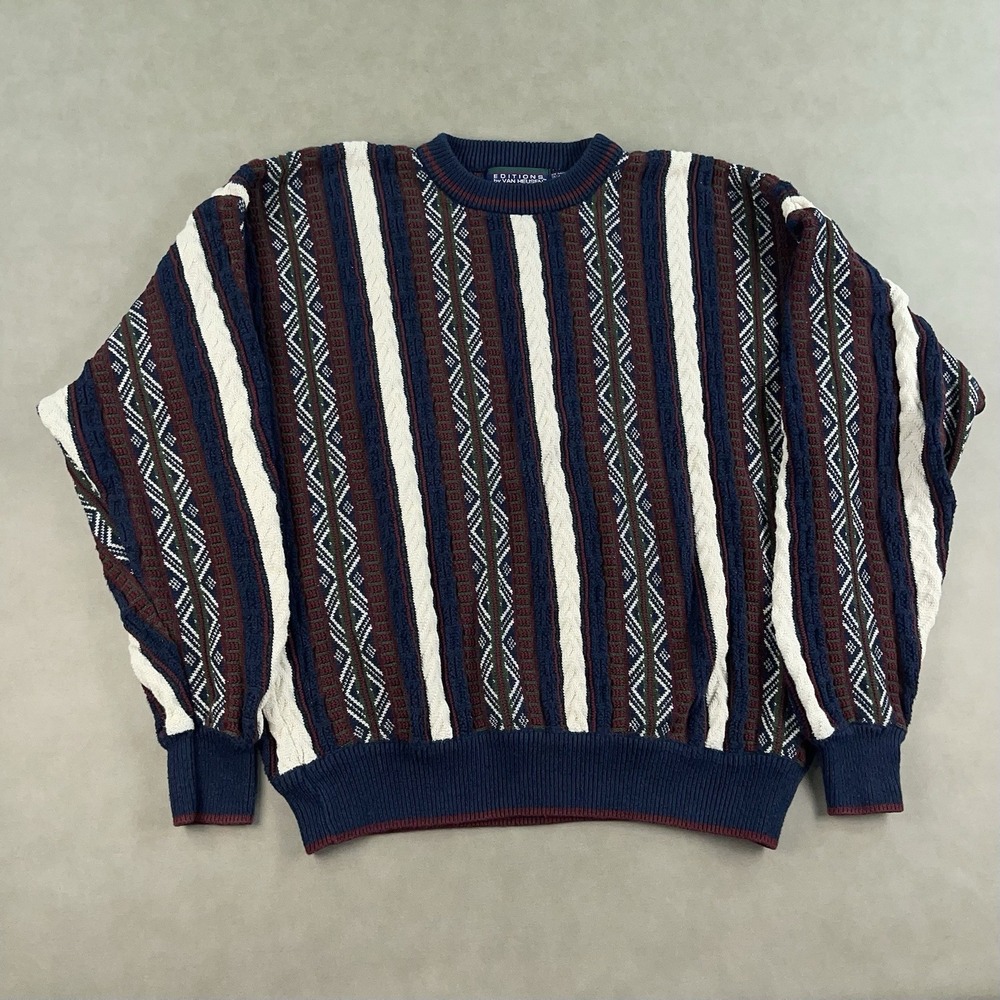 Vintage Coogi Style Sweater Mens Medium Multicolor 3D Knit Crewneck Van Heusen